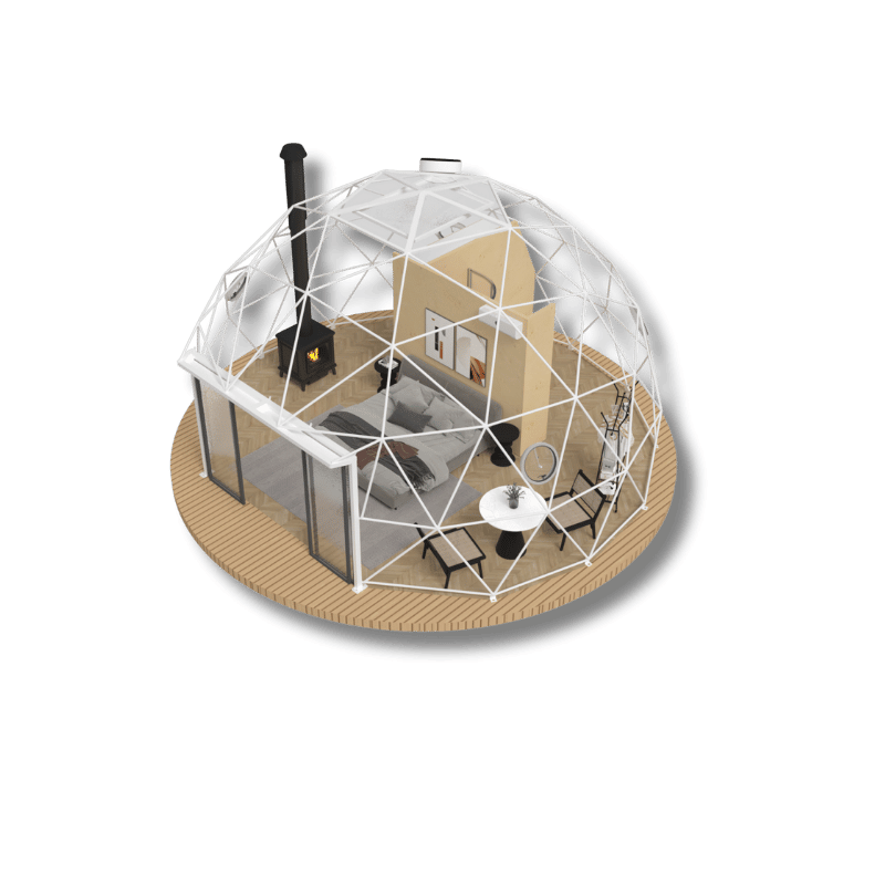 8m glamping domes - hybrid dome tent with glass sliding door (1)