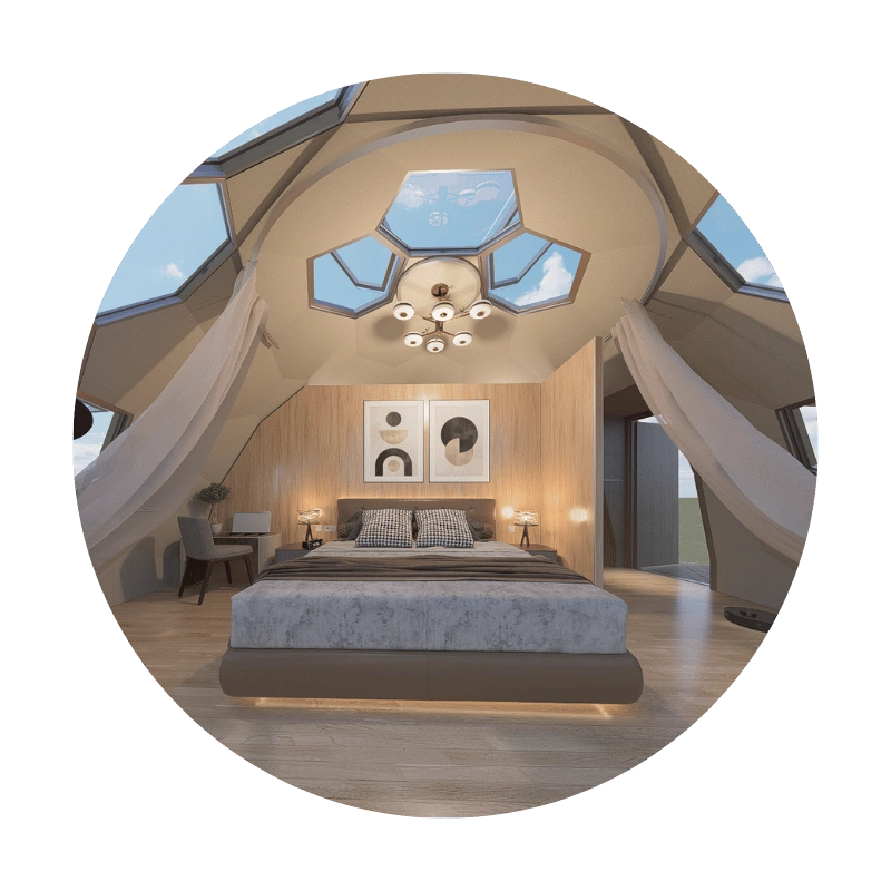 interior design for glass dome tents - isulation layer, curtain, galss window